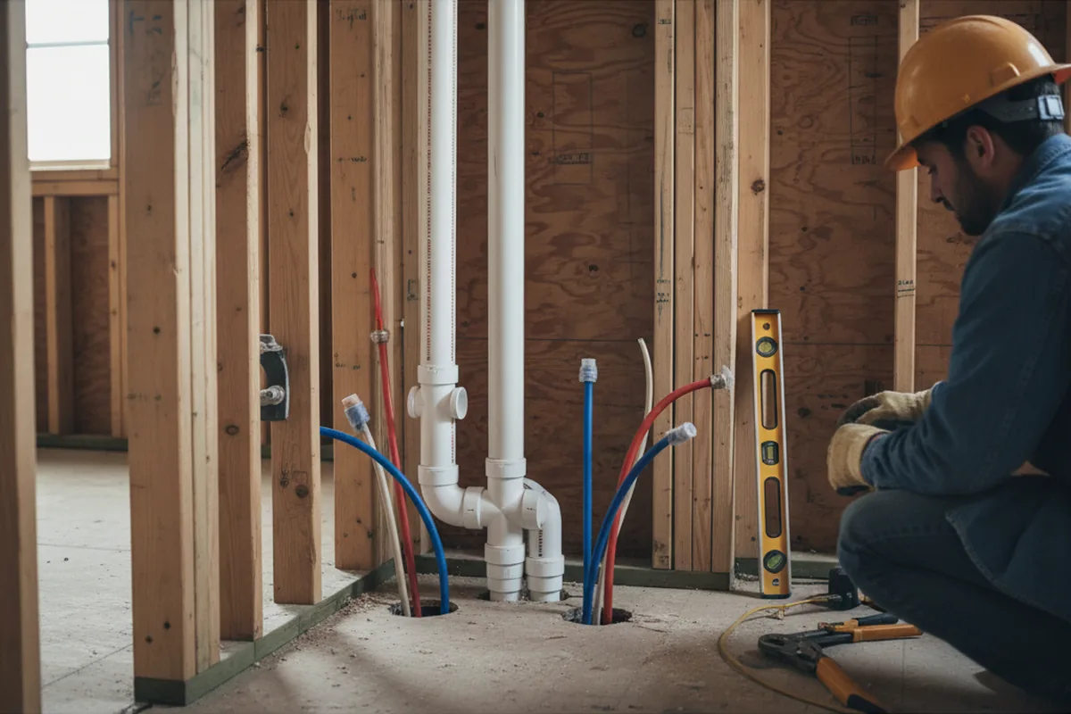 Drain and supply rough-in during Drain Cleaning in Hampton
